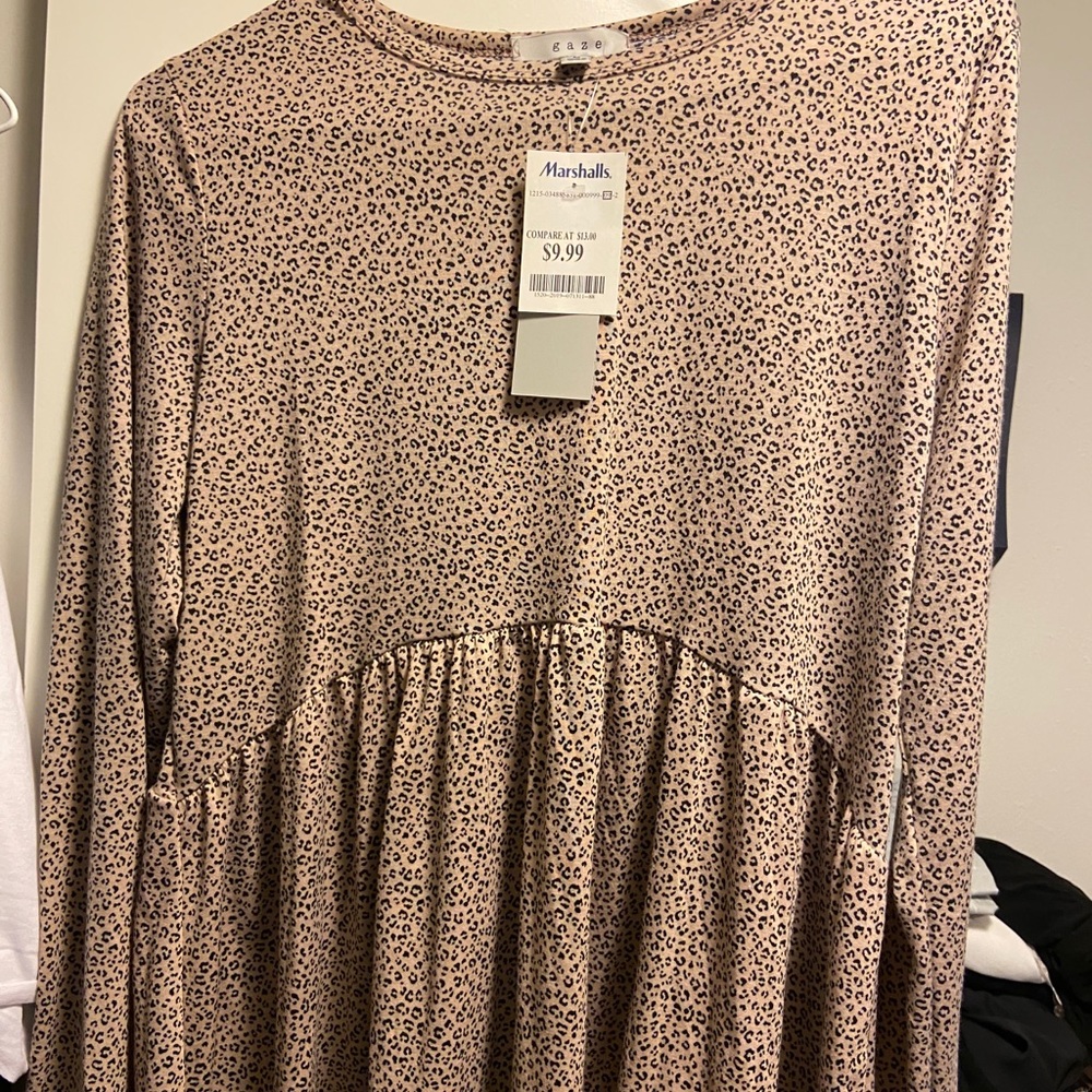Leopard print long sleeve baby doll top